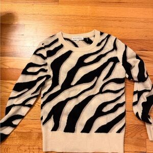 White + Warren Zebra Pattern Sweater - Black and Cream